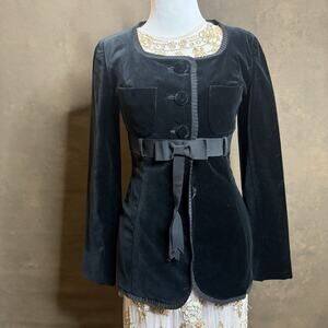 Vintage Gemma Kahng Bergdorf Goodman Black Velvet Bow Blazer Jacket Sz 8
